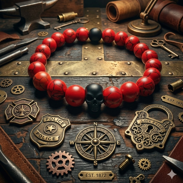 Red skull bead bracelet with police and tactical theme accessories
