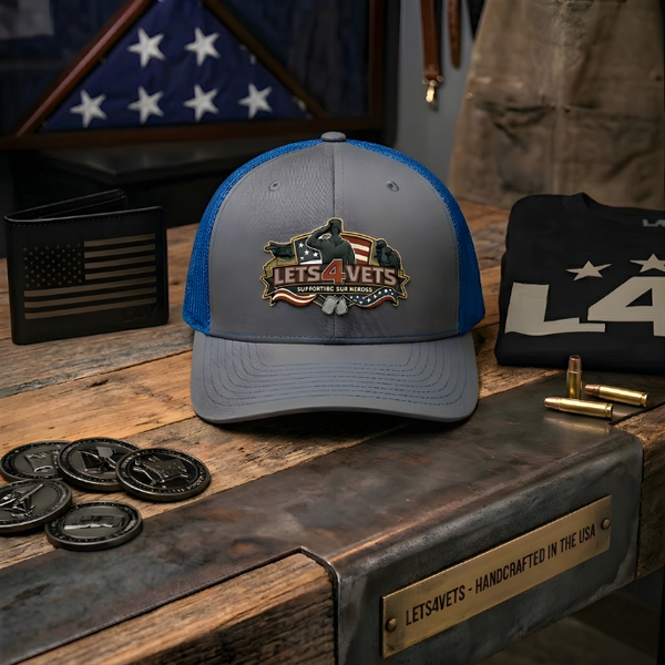 LETS4VETS patriotic gray and blue cap
