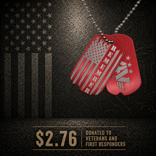 Red remember dog tags with American flag design